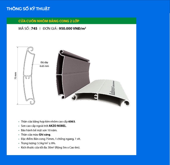 Cửa Cuốn Nhôm Bảng Cong 2 Lớp